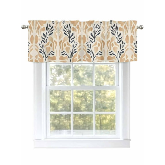 Navy Blue Beige Abstract Curtain Valances for Windows, Modern Vintage Geometric Kitchen Valance Window Treatment, Light Filtering Block Curtains for Bathroom/Bedroom/Living Room 54'' x 18''