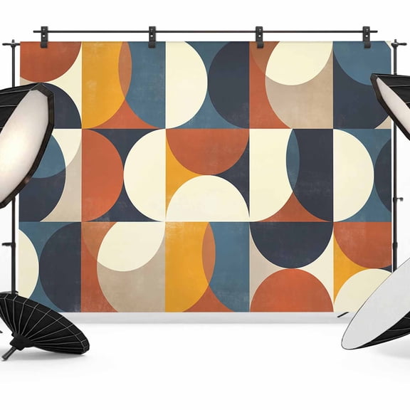 Navy Blue Beige Backdrop for Photoshoot,Photography Photo Studio Background Wall Backdrop,Middle Century Modern Geometric Abstract Art Back Drop Banner Panel for Portraits Wedding Party 7x5Ft