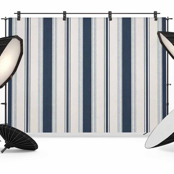 Navy Blue Beige Backdrop for Photoshoot,Photography Photo Studio Background Wall Backdrop,Retro Simple Abstract Vertical Stripes Back Drop Banner Panel for Portraits Wedding Live Streaming 8x6Ft