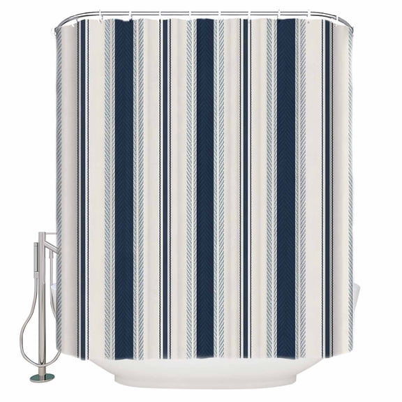 Navy Blue Beige Bathroom Shower Curtains with 12 Hooks Polyester Waterproof Shower Curtain for Stalls and Bathtubs Retro Simple Abstract Vertical Stripes Decorative Bathroom Privacy Curtain 72x72 In
