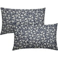 thumbnail image 1 of Navy Blue Beige Daisy Floral Lumbar Pillow Covers 12X20 Inch Vintage Flowers Pillow Cases Set of 2 Block Print Cotton Linen Throw Pillows Farmhouse Decor For Sofa Couch Porch Bed Cushion Outdoor, 1 of 6