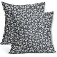 thumbnail image 1 of Navy Blue Beige Daisy Floral Pillow Covers 20X20 Inch Vintage Flowers Decorative Pillow Cases Set of 2 Block Print Cotton Linen Throw Pillows Farmhouse Decor For Sofa Couch Porch Bed Cushion Outdoor, 1 of 6