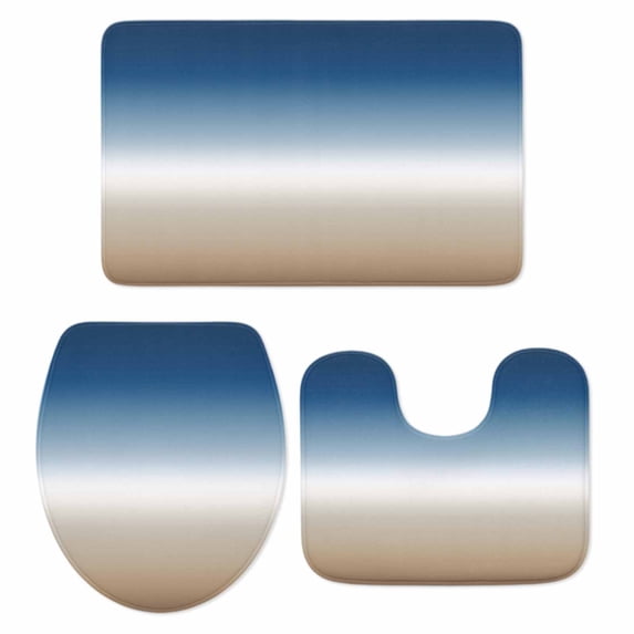 Navy Blue Beige Ombre Cream Bath Mat 3 Piece Bathroom Rug Set, Modern Abstract Art Aesthetics Non Slip Bath Rug Contour Mat and Toilet Lid Cover, Absorbent Shower Mats Soft Bath Rugs and Mats Sets