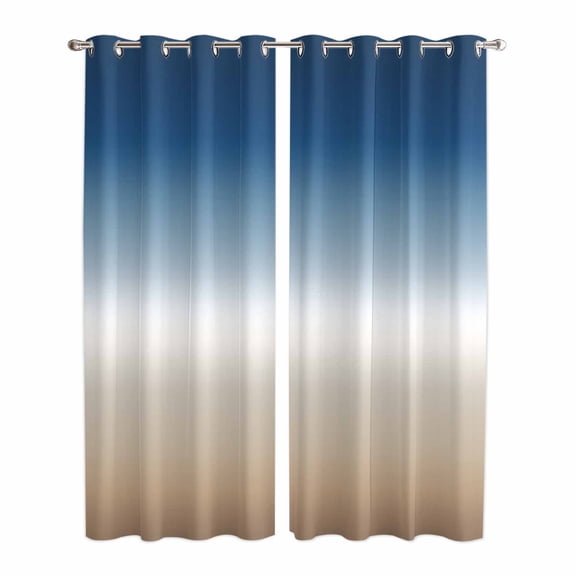 Navy Blue Beige Ombre Cream Kitchen Curtains 84 Inch Length, Modern Abstract Art Aesthetics Grommet Top Bedroom Living Room Curtains, Light Filtering Cafe Curtain Drapes 2 Panels Set 84''x84''