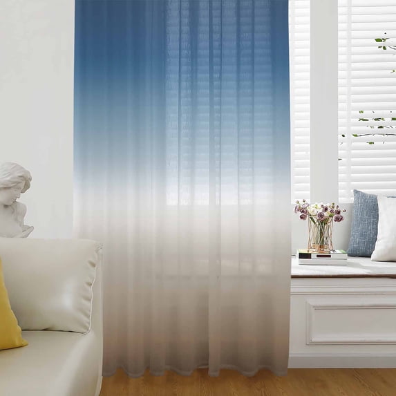 Navy Blue Beige Ombre Cream Sheer Curtains 72 Inch Length, Light Filtering Voile Curtain Panel, Modern Abstract Art Aesthetics Rod Pocket Drapes Window Treatments for Living Room Bedroom 52"x72"