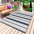 thumbnail image 1 of Navy Blue Beige Outdoor Rug for Patio/Deck/Porch, Non-Slip Large Area Rug 5 x 7 Ft, Retro Simple Abstract Vertical Stripes Indoor Outdoor Rugs Washable Area Rugs, Reversible Camping Rug Carpet Runner, 1 of 8