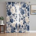 thumbnail image 1 of Navy Blue Beige Peony Sheer Curtains 63 Inch Length 2 Panels Set, Vintage Floral Blossom Botanical Voile Window Treatment Rod Pocket Curtains Sheers Drapes for Bedroom/Living Room/Kitchen 52x"63"x2, 1 of 7