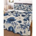 thumbnail image 1 of Navy Blue Beige Peony Twin Size Down Alternative Comforter, Lightweight Comforter Quilt Bedding Set with Pillow Shams Vintage Floral Blossom Botanical All Seasons Bed Comforter Duvet Insert 68"x86", 1 of 7