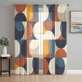 thumbnail image 1 of Navy Blue Beige Semi Sheer Window Curtains 108 Inches Long, Middle Century Modern Geometric Abstract Art Rod Pocket Voile Chiffon Curtain Light Filtering Drapes for Living Room, 52"x108", 2 Panels, 1 of 9