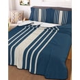 thumbnail image 1 of Navy Blue Beige Striped Full Size Down Alternative Comforter, Lightweight Comforter Quilt Bedding Set with Pillow Shams Modern Farmhouse Retro Lines All Seasons Bed Comforter Duvet Insert 78"x90", 1 of 7