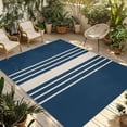 thumbnail image 1 of Navy Blue Beige Striped Outdoor Rug 3x5 Ft - Reversible Patio Rug Outdoor Camping Rugs, Modern Farmhouse Retro Lines Washable Indoor Outdoor Area Rugs, Non-Slip Outdoor Carpet Runner for Deck/Porch, 1 of 8