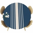 thumbnail image 1 of Navy Blue Beige Striped Round Tablecloth, Fitted Table Cover with Elastic for 45"-54" Round Tables, Modern Farmhouse Retro Lines Table Cloth Outdoor Indoor Dinning Party Waterproof Tablecloths, 1 of 7