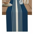 thumbnail image 1 of Navy Blue Beige Striped Short Table Runners 36 Inches, Cotton Linen Fabric Table Runner Dresser Scarf, Farmhouse Retro Lines Modern Tablerunner for Party/Kitchen/Dinner/Wedding Decor 13''x36'', 1 of 7