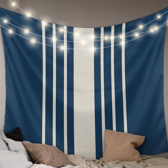 Navy Blue Beige Striped Small Tapestry for Bedroom Wall Hanging Tapestry, Modern Farmhouse Retro Lines Ceiling Backdrop Tapestries Poster Blanket Wall Decor for Teens Room Living Room Dorm 23" x 28"