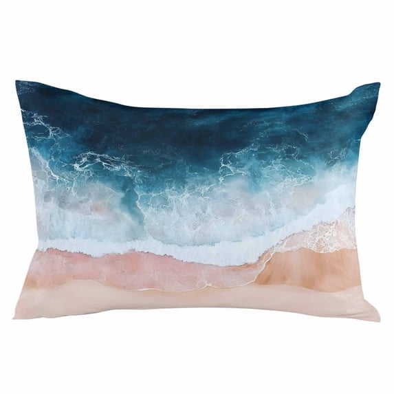 Navy Blue Beige Throw Pillow Cover 16 x 24 Inch Decorative Pillow Cover Abstract Art Beach Watercolor Lumbar Pillowcase Seasonal Rectangle Cushion Case for Couch Sofa Bed Living Room
