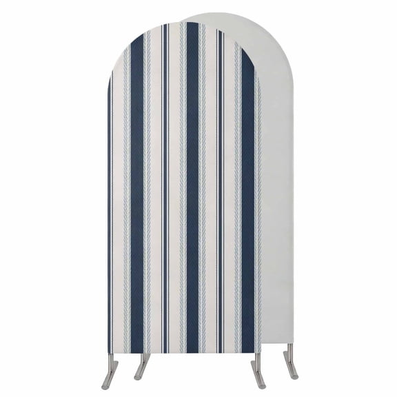 Navy Blue Beige Wedding Arch Cover,Stretchy Spandex Arch Backdrop Stand Covers 4 FT,Retro Simple Abstract Vertical Stripes Round Top Arched Backdrop Cover for Birthday Party Ceremony Baby Shower