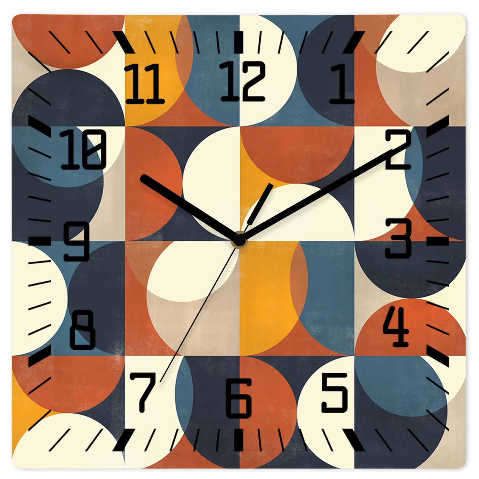 Navy Blue Beige Wooden Wall Clock Silent Non Ticking, Middle Century ...