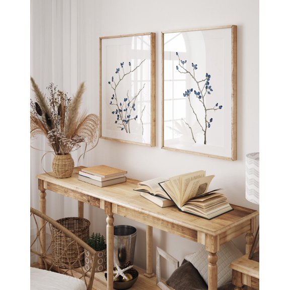 Navy Blue Berry Branches Modern Rose Hip Painting Abstract Watercolor Decor Prints Minimalist Wildrose Fruits Set 2