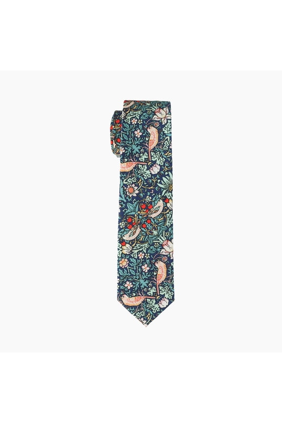 Navy Blue Bird & Floral Pattern Tie