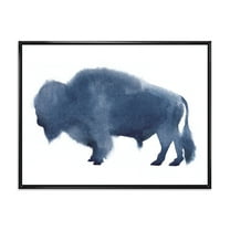 Navy Blue Bison Silhouette On White 20 in x 12 in Framed Painting Canvas Art Print, by Designart