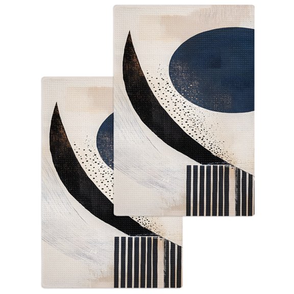Navy Blue Black Abstract Art Hand Towels Set,Waffle Weave Kitchen Towels 2PCS,Modern Aesthetic Geometric Microfiber Hair Face Bath Tea Towel Absorbent Quick Drying Cleaning Dish Cloths,15.7"x23.6"