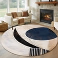 thumbnail image 1 of Navy Blue Black Abstract Art Large Round Rug 8 FT, Non Slip Living Room Area Carpet, Modern Aesthetic Geometric Washable Soft Circle Rug Non-Shedding Floor Carpet for Bedroom Office Dining Room, 1 of 9