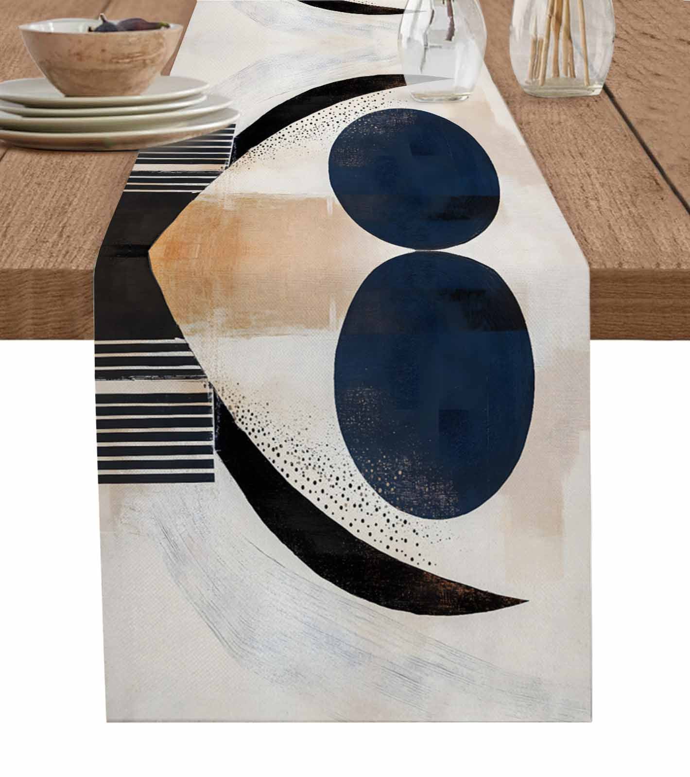 Navy Blue Black Abstract Art Table Runner 108 Inches, Modern Aesthetic ...
