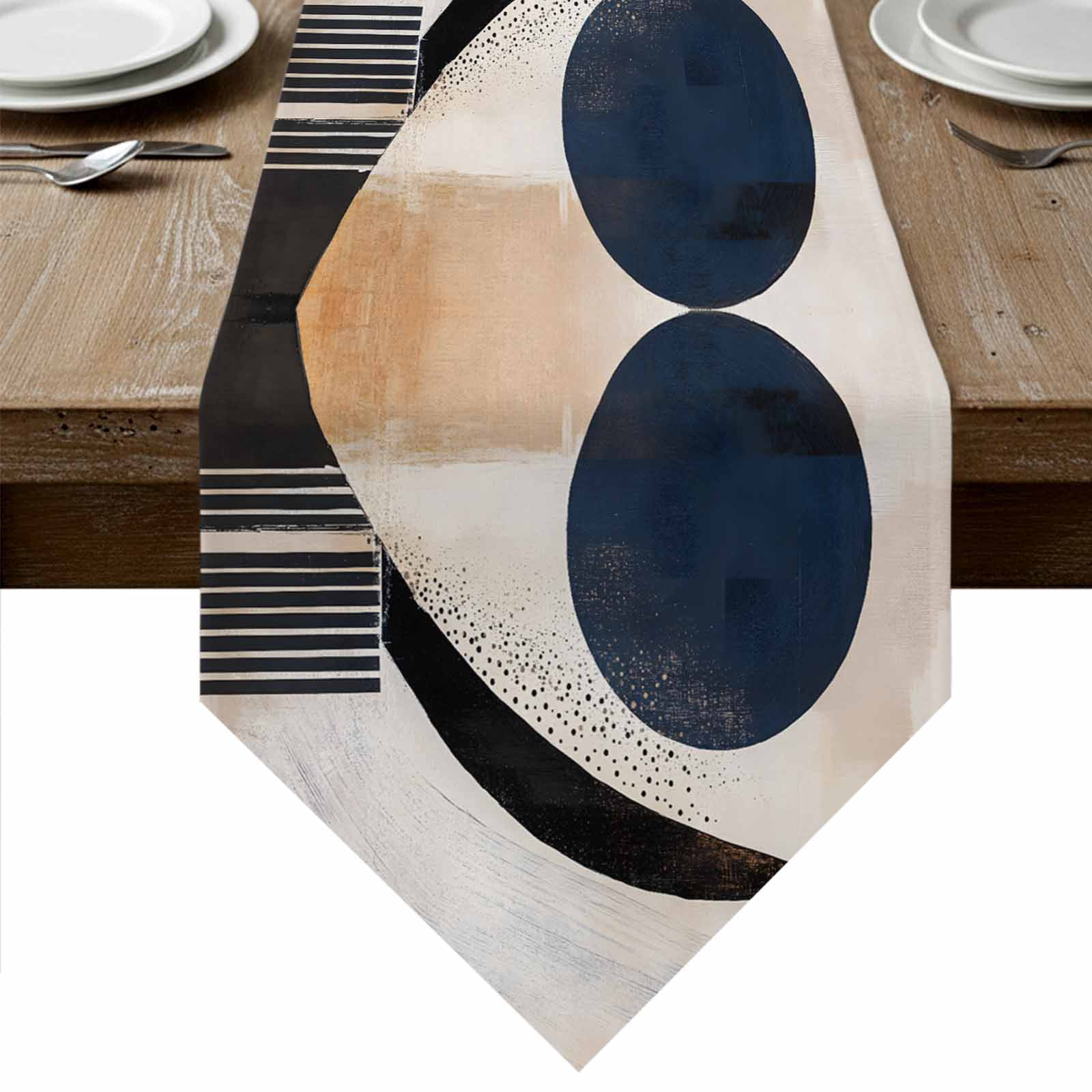 Curated visual reference: Fresh Look at Navy Blue Black Abstract Art Table Runner Linen Burlap Table
