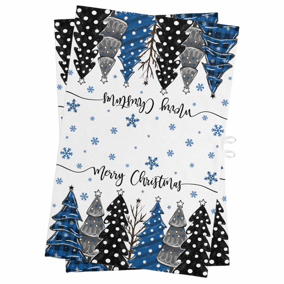 Navy Blue Black Christmas Tree Kitchen Towels Set of 2, Water Absorbent Dish Towel, Xmas Tree Snowflake Decorative Hand Towels - Quick Drying Cloth for Cooking Baking, 18x28 Inch
