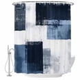thumbnail image 1 of Navy Blue Black Fabric Shower Curtain Modern Abstract Art Washable Shower Curtains for Bathroom, Waterproof Bath Curtain with Hooks Home Decor 72x84in, 1 of 8