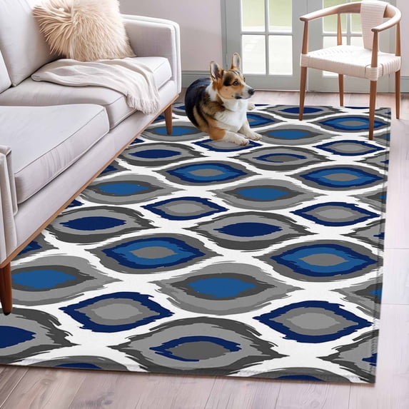 Navy Blue Black Geometric Area Rugs 3'x5', Washable Small Throw Rugs for Living Room Bedroom, Abstract Art Diamond Modern Indoor Outdoor Rug Non-Slip Low Pile Carpet Runner Reversible Floor Mats