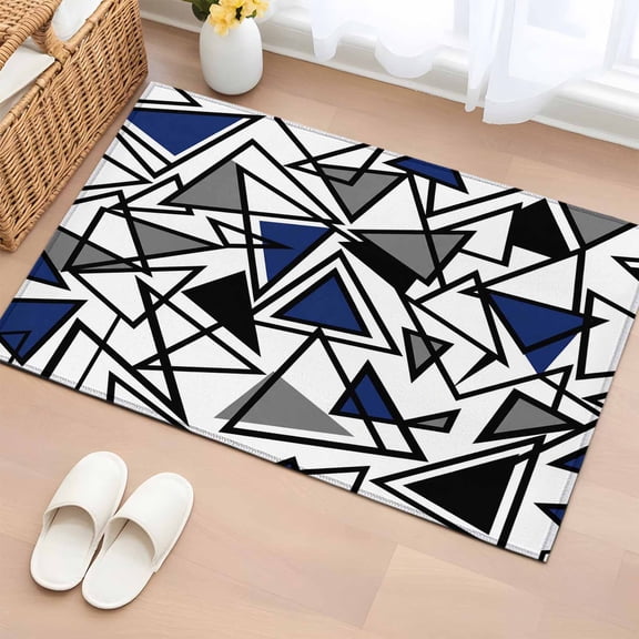 Navy Blue Black Geometric Bathroom Rug Washable 2x3 Entryway Rug Non Slip Abstract Art Modern Line Front Door Mat Low Pile Indoor Doormat Throw Floor Carpet for Kitchen Bedroom Entrance