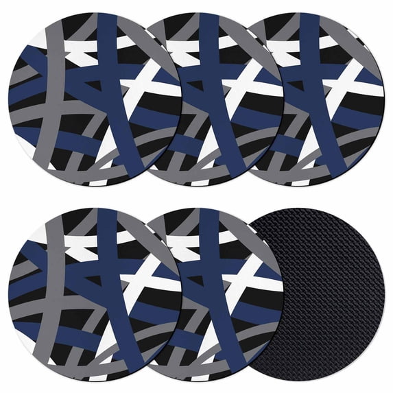 Navy Blue Black Geometric Coasters Set of 6, Absorbent Coasters for Drinks, Modern Art Abstract Grey Line Coaster for Desk Coffee Table Protection, Home Decor House Warming Gifts 4"