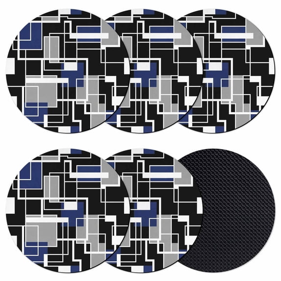 Navy Blue Black Geometric Coasters Set of 6, Absorbent Coasters for Drinks, Modern Color Block Abstract Coaster for Desk Coffee Table Protection, Home Decor House Warming Gifts 4"