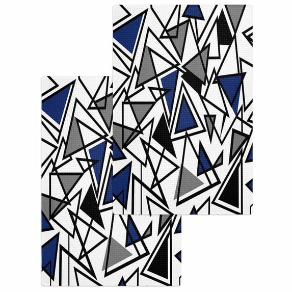 Navy Blue Black Geometric Kitchen Dish Towels for Drying Dishes Set of 2, Abstract Art Modern Line Waffle Weave Microfiber Hand Tea Bathroom Towels Quick Dry & Absorbent Towel 15.7x23.6