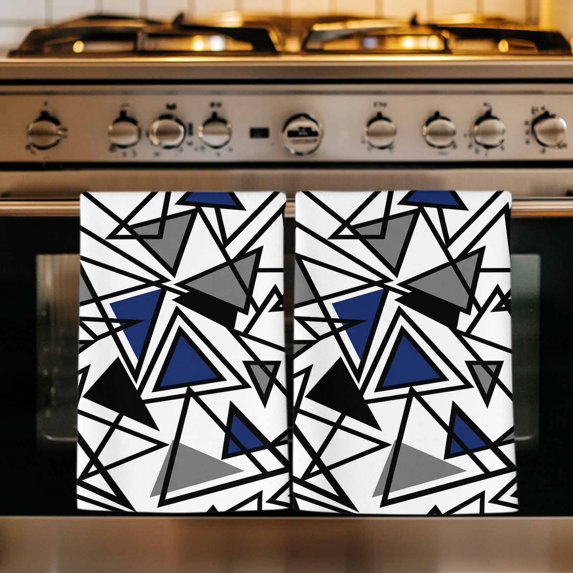 Navy Blue Black Geometric Kitchen Towels Set of 1, Abstract Art Modern Line Absorbent Dish Towels for Kitchen, Microfiber Hand Towel, Quick Drying Tea Towel for Cleaning Decorative Dishcloths