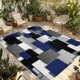 thumbnail image 1 of Navy Blue Black Geometric Outdoor Rug for Patio/Deck/Porch, Non-Slip Large Area Rug 5 x 7 Ft, Modern Abstract Art Block Indoor Outdoor Rugs Washable Area Rugs, Reversible Camping Rug Carpet Runner, 1 of 8