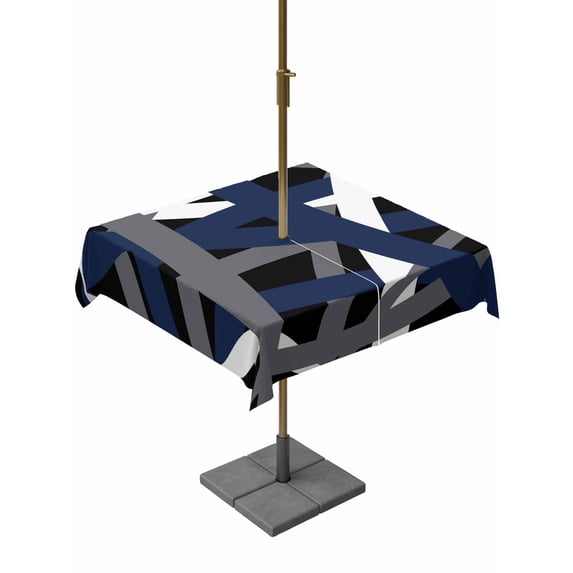 Navy Blue Black Geometric Outdoor Tablecloth - 60x60 Inch Square Dining Table Cover, Modern Art Abstract Grey Line Waterproof Outdoor Table Cloth with Umbrella Hole & Zipper for Picnic/Patio/Party