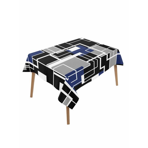 Navy Blue Black Geometric Rectangle Tablecloth, Modern Color Block Abstract Waterproof & StainResistant Tablecloth, Washable Oil-proof Table Cover for Dining/Party/Wedding/Camping/Buffet 60x102 In
