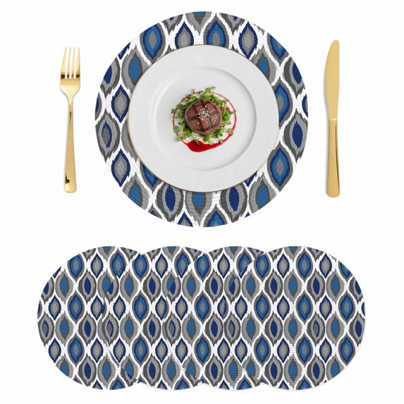 Navy Blue Black Geometric Round 13 Inch Placemats Set of 4, Abstract Art Diamond Modern HeatResistant Non Slip Place Mats for Dining Table, Wipeable Braided Kitchen Table Mats for Housewarming