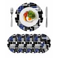 thumbnail image 1 of Navy Blue Black Geometric Round 15 Inch Placemats Set of 4, Modern Color Block Abstract HeatResistant Non Slip Place Mats for Dining Table, Wipeable Braided Kitchen Table Mats for Housewarming, 1 of 9