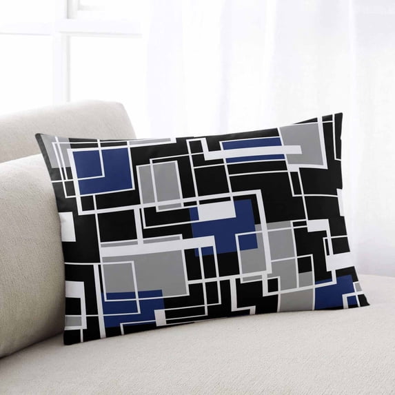 Navy Blue Black Geometric Throw Pillow Covers, Modern Color Block Abstract Soft Breathable Pillow Cases with Invisible Zipper for Sleeping, Standard Pillowcases for Couch Bed Sofa Chair 20x26 Inches