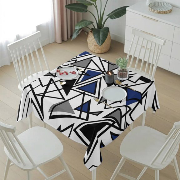 Navy Blue Black Geometric Triangle Table Cloth 54x54in, Waterproof Square Tablecloth Wipeable Tablecloths Modern Abstract Style Table Covers for Dining Tables Party Indoor Outdoor