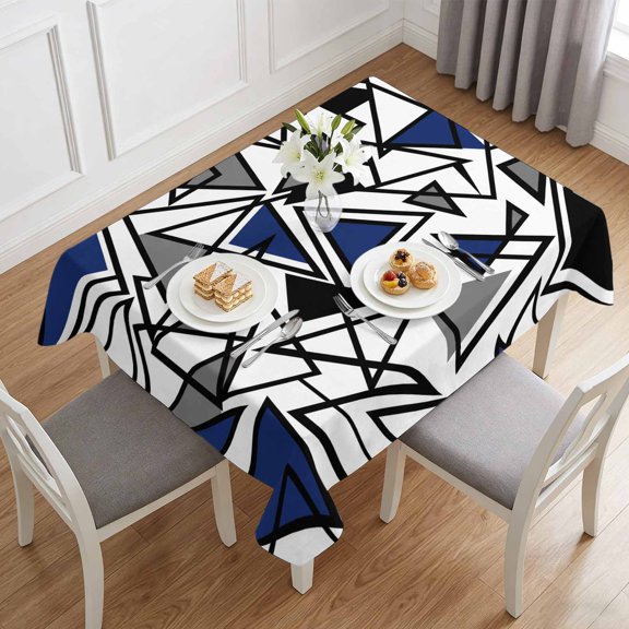 Navy Blue Black Geometric Triangle Table Cloth 60x84in, Waterproof Rectangle Tablecloth Wipeable Tablecloths Modern Abstract Style Table Covers for Dining Tables Party Indoor Outdoor