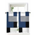 thumbnail image 1 of Navy Blue Black Grey Curtains 54 Inch Length,Sheer Curtains for Bedroom Living Room Window Modern Irregular Geometric Abstract Rod Pocket Drapes Kitchen Curtains Small Half Window 52"x54" 2 Panels, 1 of 6