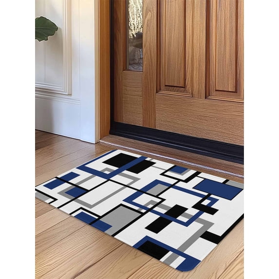 Navy Blue Black Grey Geometric Door Mat Indoor Outdoor Entrance,Non Slip Small Rug for Kitchen Bathroom Entryway Rug,Middle Century Modern Abstract Art Washable Doormat Floor Mat 16x24 Inch