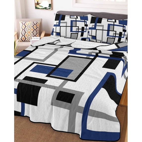 Navy Blue Black Grey Geometric Twin XL Size Down Alternative Comforter,Lightweight Comforter Quilt Bedding Set with Pillow Shams Middle Century Modern Abstract Art Bed Comforter Duvet Insert 68"x98"