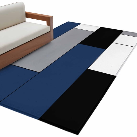 Navy Blue Black Grey Large Area Rugs for Bedroom Living Room, Non Slip Carpet Bedside Rug, Modern Irregular Geometric Abstract Rectangular Floor Cover Kitchen Accent Rug 4'x6' for Dining Room/Office