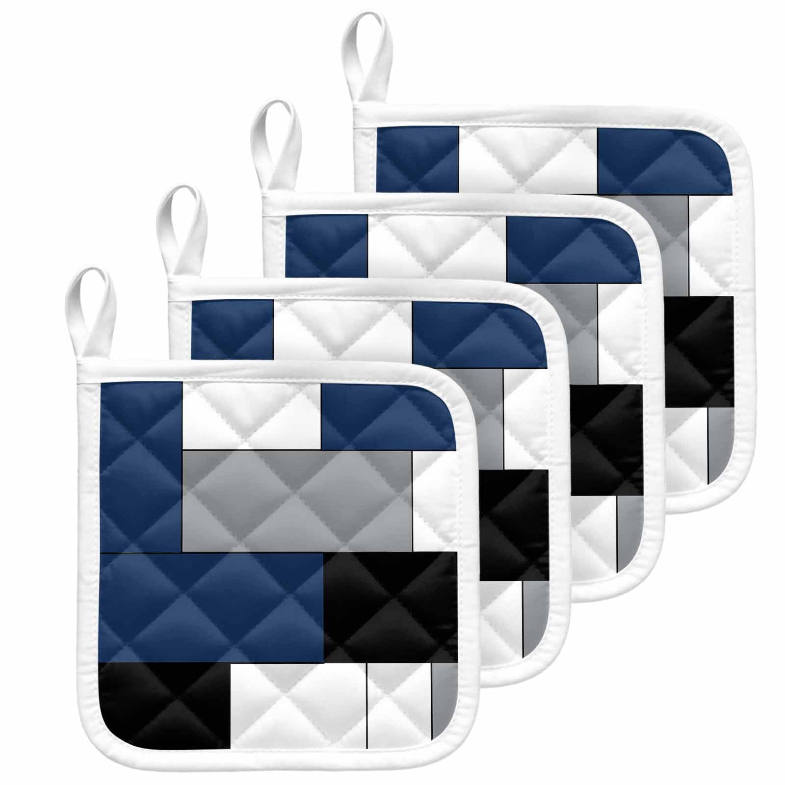 Navy Blue Black Grey Pot Holders for Kitchen Heatproof Potholder, 4 Pack Modern Irregular Geometric Abstract Hot Pads Multipurpose Oven Pads Cloth Potholders Trivet for Cooking and Baking
