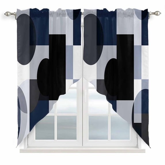 Navy Blue Black Kitchen Window Curtains, Swag Curtains Valance for Bedroom Living Room Bathroom, Art Modern Abstract Geometric Rod Pocket Window Treatment Curtain Block Drapes 2 Panels 36"x36"